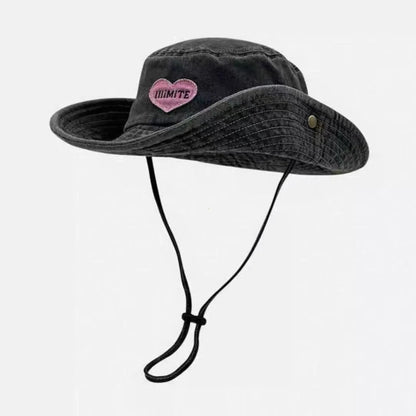 Japanese Retro Washed Pink Love Bucket Hat