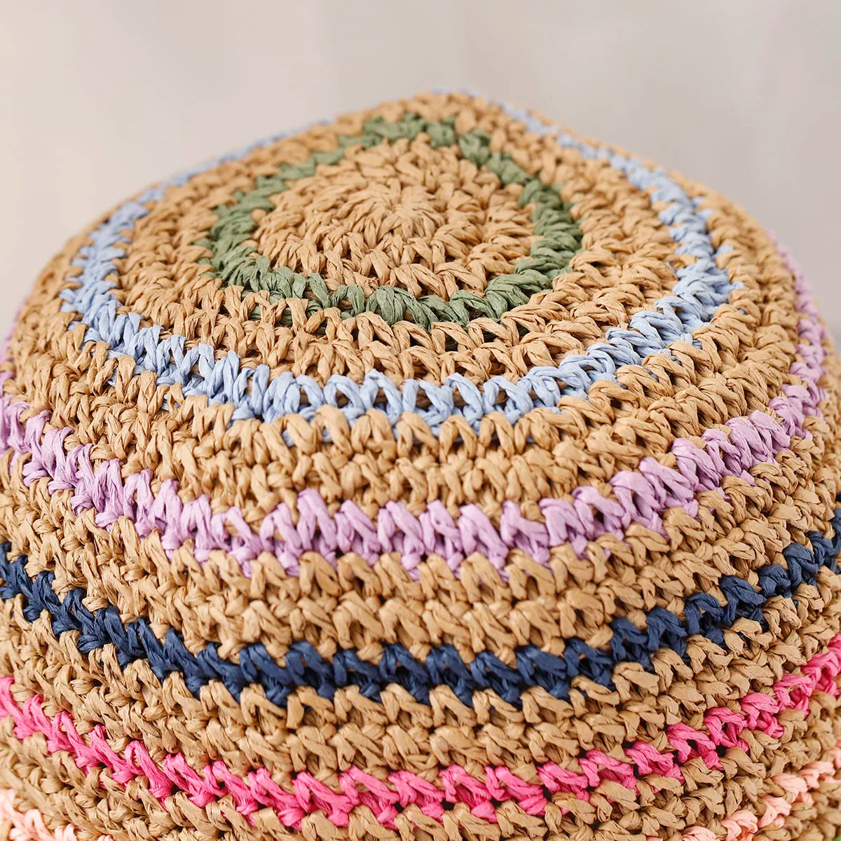 Rainbow Woven Japanese Straw Summer Bucket Hat