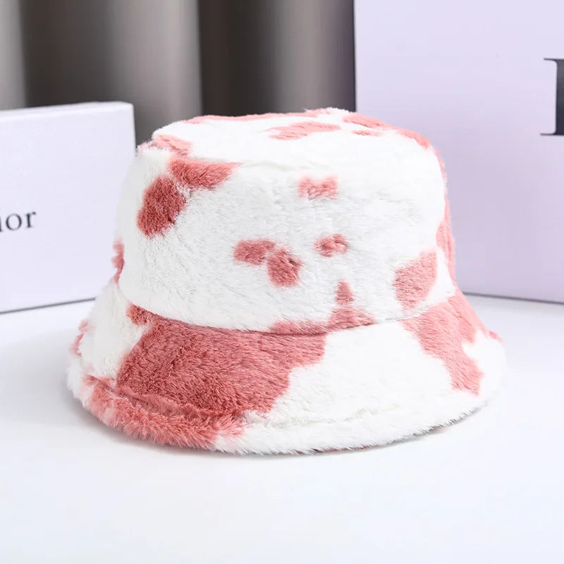 Cow Pattern Plush Bucket Hat