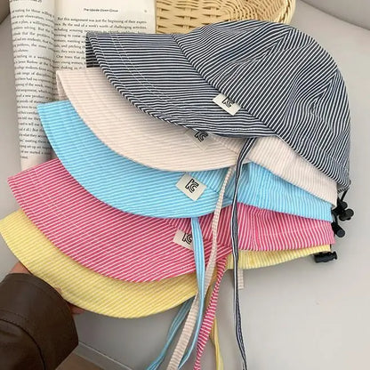 Women Korean Stripe Wide Brim Bucket Hat
