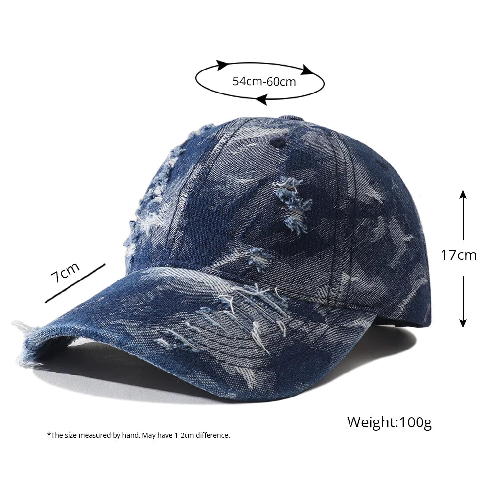 Vintage Distressed Denim Hip Hop Streetwear Baseball Cap