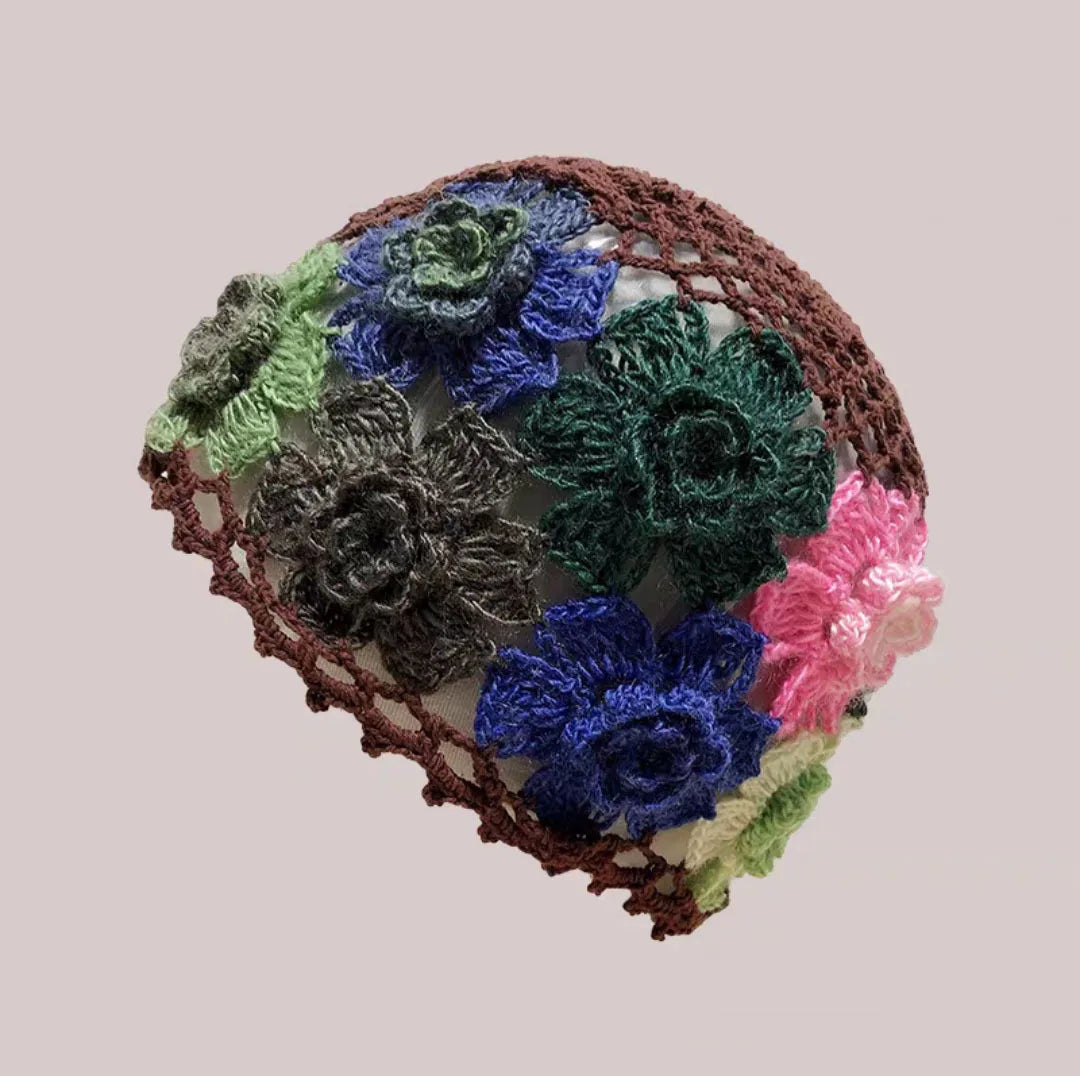 Artistic Colorful Flower Hollow Knitted Bucket Hat
