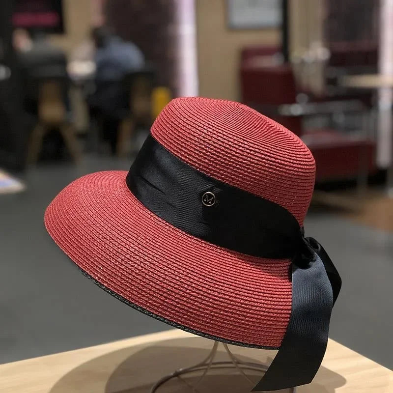 French Hepburn Bow Wide Brim Bucket Hat