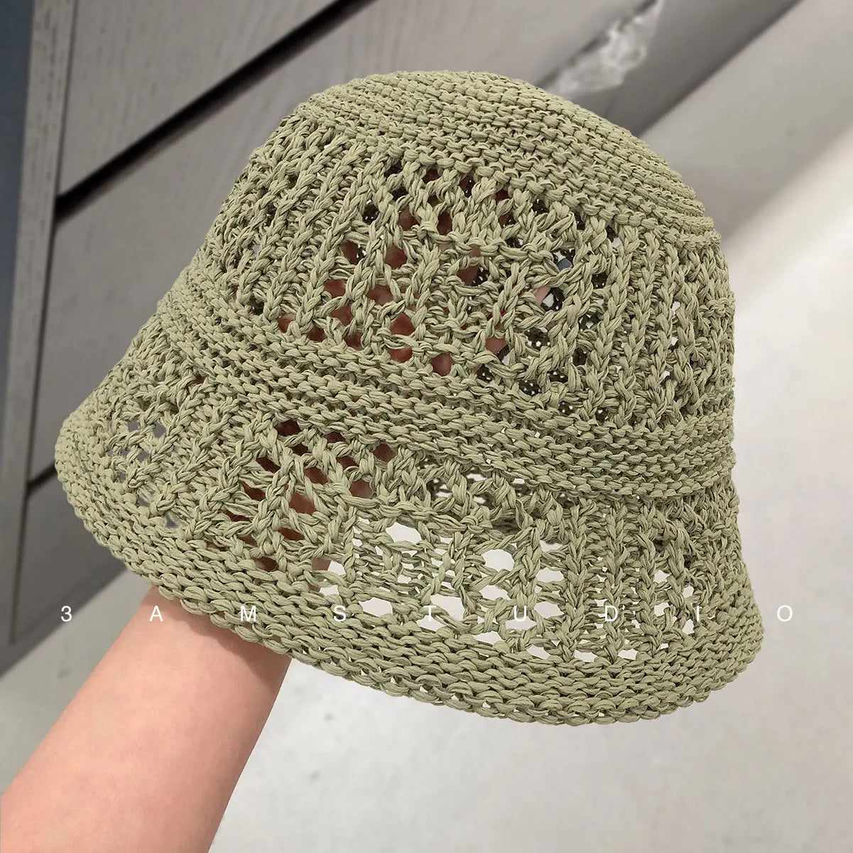 Niche Design Solid Color Hollow Knitted Bucket Hat