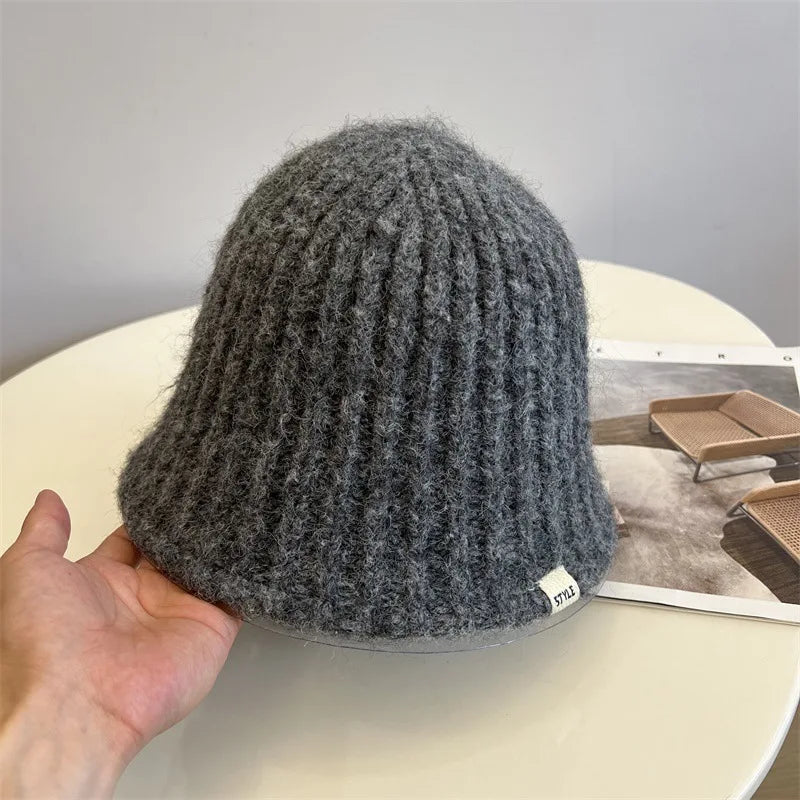 Korean Pit Striped Knitted Winter Bucket Hat