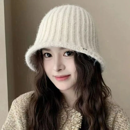 Korean Knitted Wool Winter Bucket Hat Women