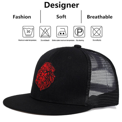 Unisex Lion Head Embroidery Hip-hop Net Hat