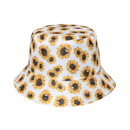 Sunflower Print Cotton Bucket Hat for Women