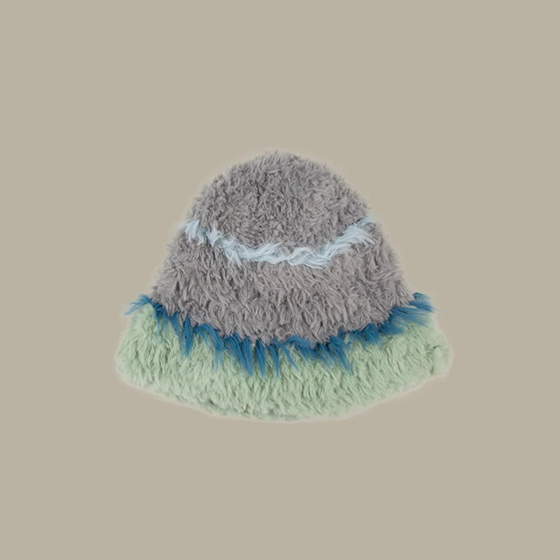 Rabbit Fur Plush Knitted Bucket Hat