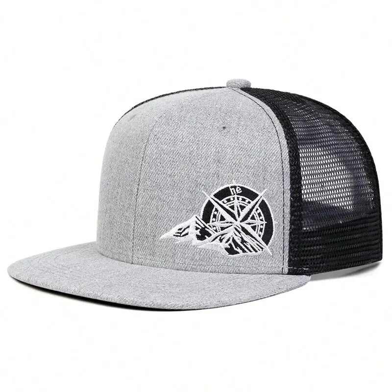 Compass Mountain Embroidery Hip Hop Snapback Cap