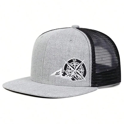 Compass Mountain Embroidery Hip Hop Snapback Cap
