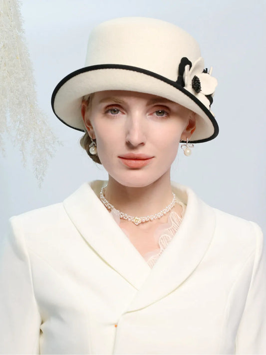 Elegant Wool Felt Curl Brim Bucket Hat