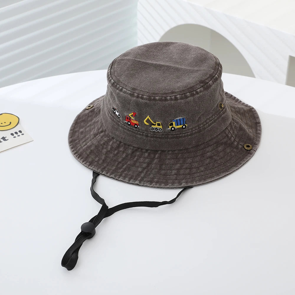 Cute Car Embroidered Kids Denim Bucket Hat