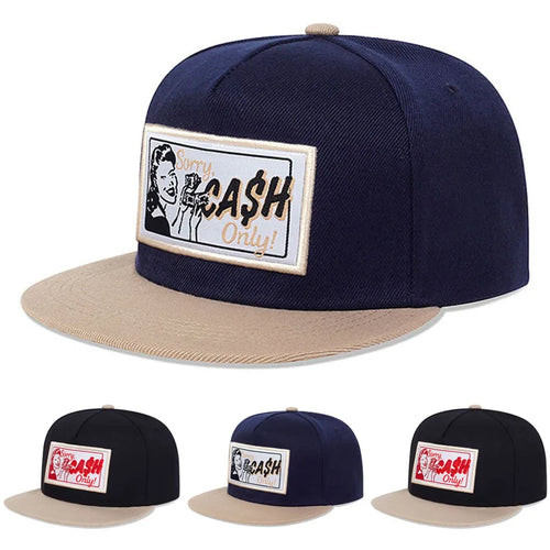 CASH Embroidered Flat Brim Street Hip Hop Baseball Hat