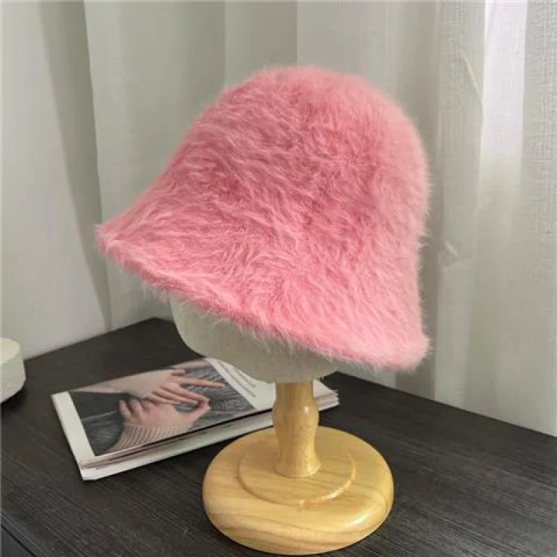 Women's Rabbit Hair Warm Bucket Hat