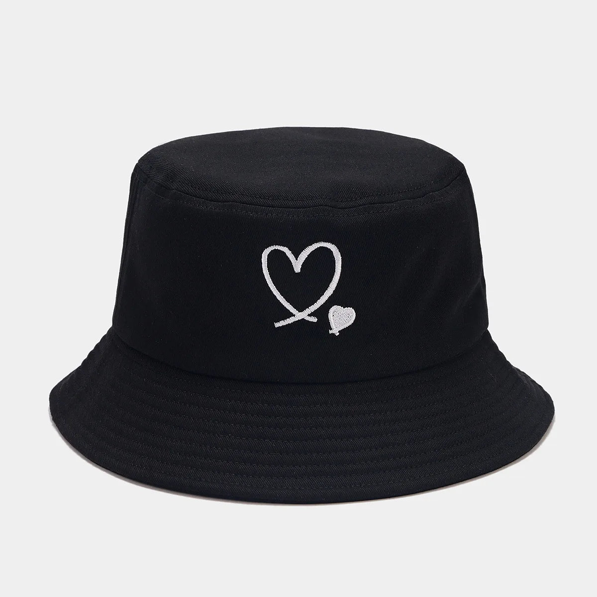 Unisex Cotton Embroidered Love Bucket Hat Casual Outdoor Beach Travel