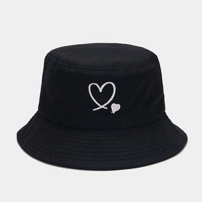 Unisex Cotton Embroidered Love Bucket Hat Casual Outdoor Beach Travel