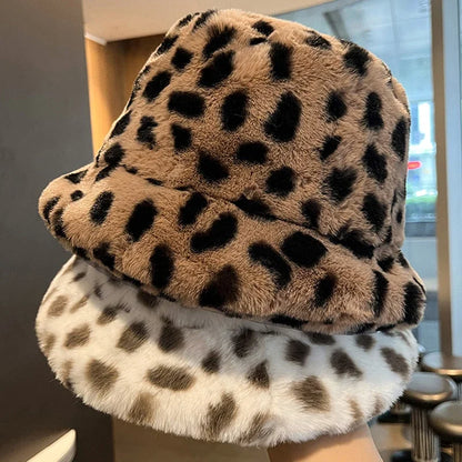 Cow Print Faux Fur Bucket Hat