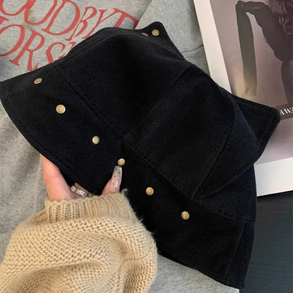 Women Cat Ear Rivet Bucket Hat