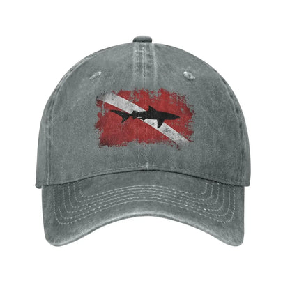 Vintage Shark Scuba Dive Flag Retro Sports Denim Cap