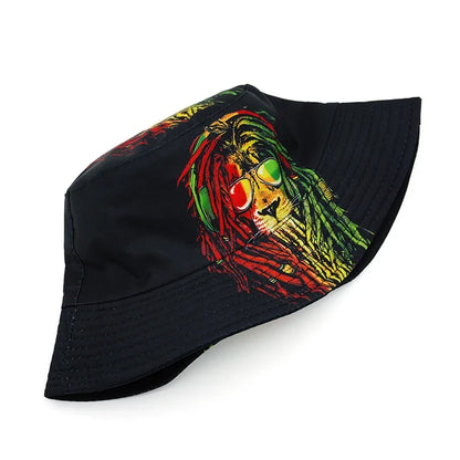 Rasta Lion Printed Double Sided Cartoon Bucket Hat