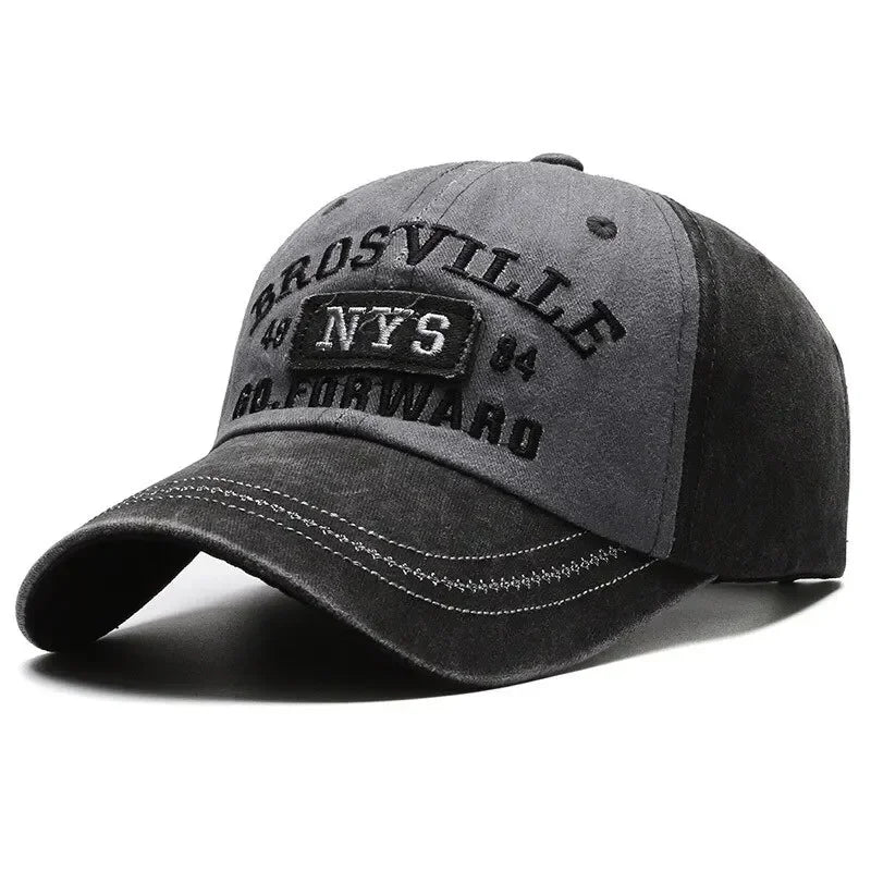 Distressed Cotton Letter Embroidered Baseball Cap