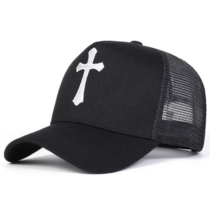 Unisex Cross Embroidery Baseball Net Caps