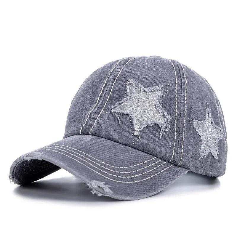Retro Y2K Star Washed Denim Baseball Cap