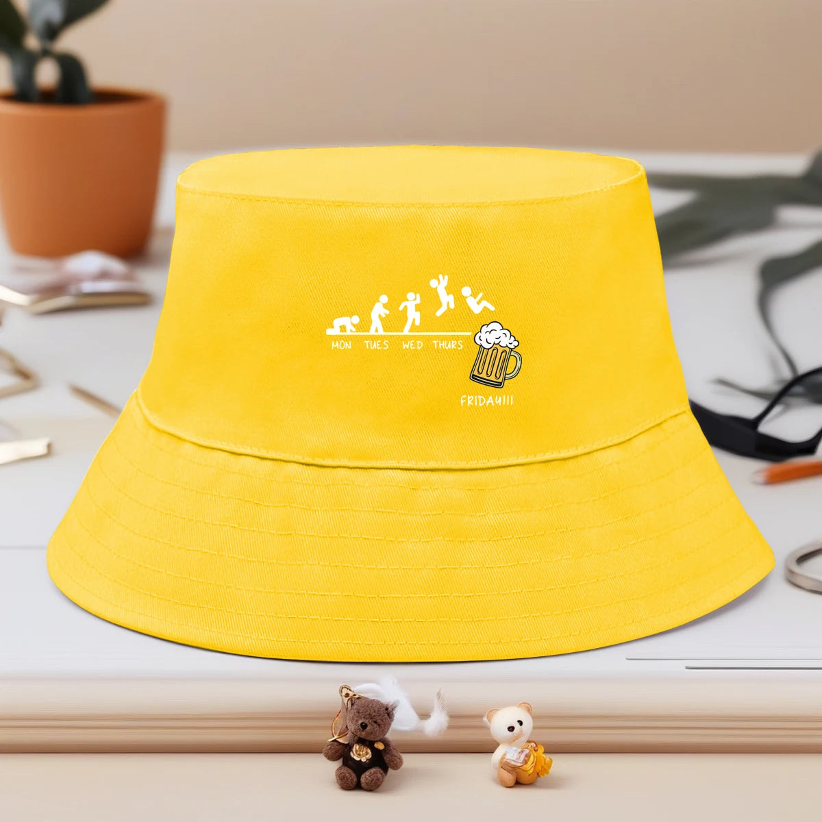 Friday With Beer Solid Color Foldable Bucket Hat