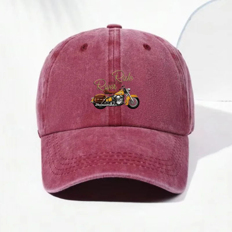 Vintage Washed Cotton Motorcycle Pattern Baseball Cap