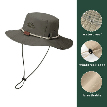 Men Waterproof Leather Chain Bucket Hat