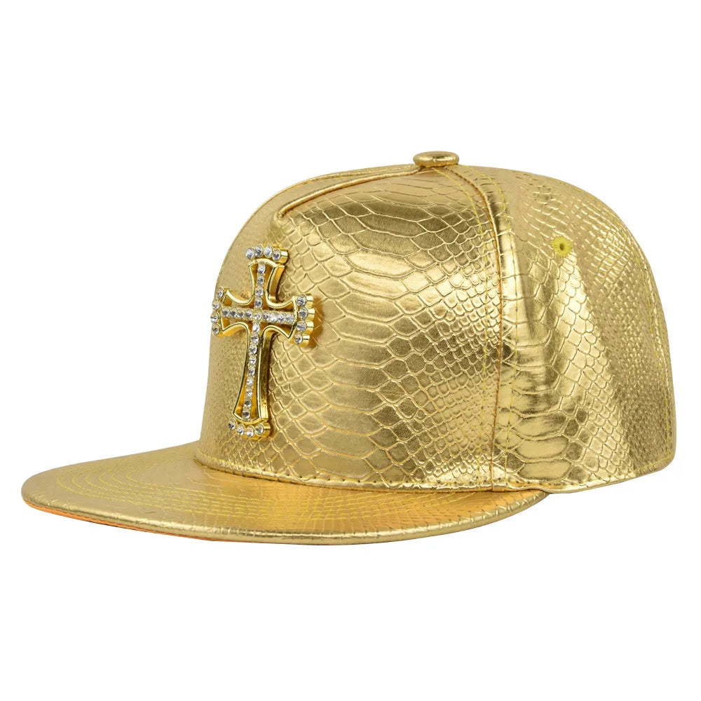 Unisex Cross Metal Label Hip-hop Flat Brim Cap