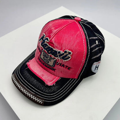 Korean Vintage Washed Embroidered Letter Baseball Cap