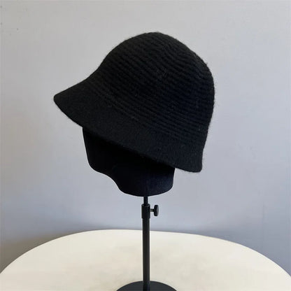 Korean Retro Solid Knitted Winter Bucket Hat