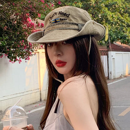 Washed Denim Letter Embroidery Unisex Bucket Hat