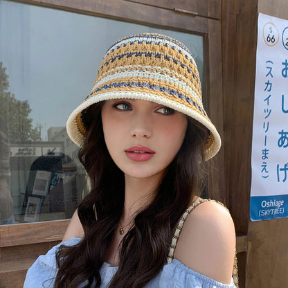 Womens Colorful Striped Knitted Travel Bucket Hat