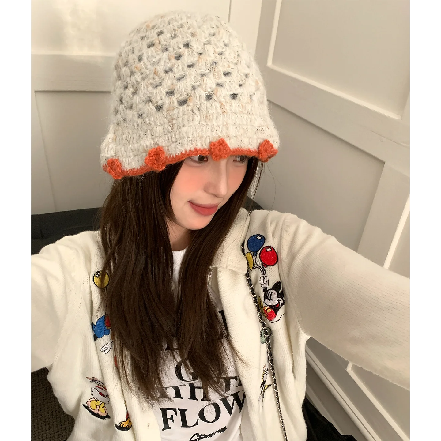 Women's Openwork Knitted Wool Bucket Hat