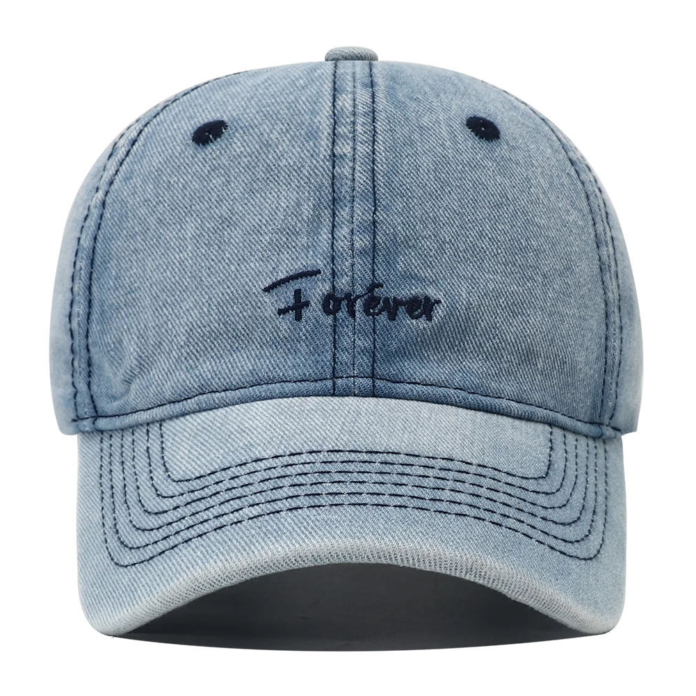 Forever Embroidery Washed Denim Baseball Cap