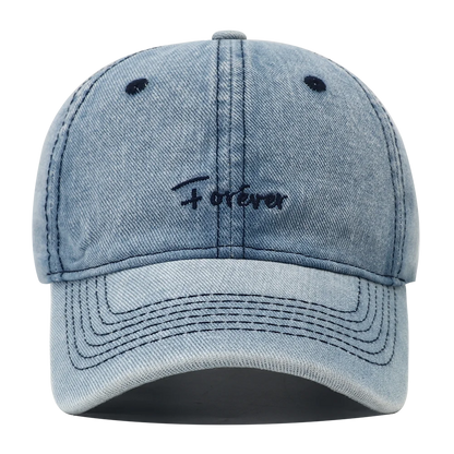 Forever Embroidery Washed Denim Baseball Cap