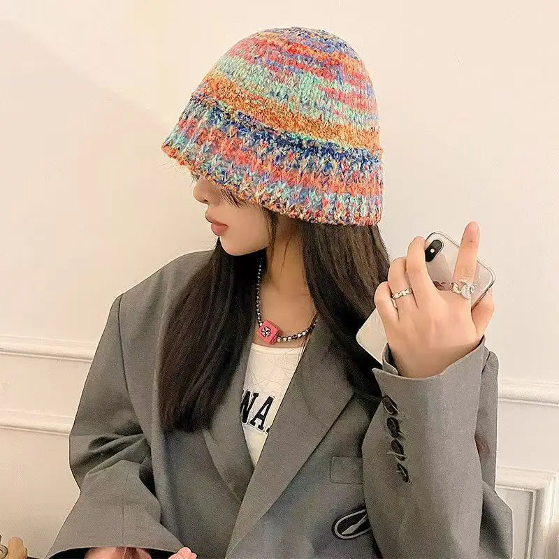 Women's Gradient Striped Knitted Winter Bucket Hat