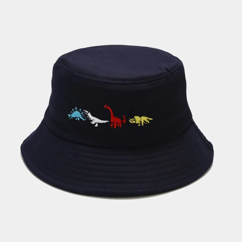 Cute Dinosaur Embroidered Cotton Bucket Hat