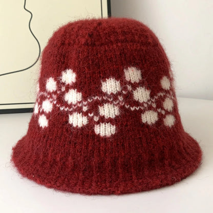 Fair Isle Knit Wool Bucket Hat