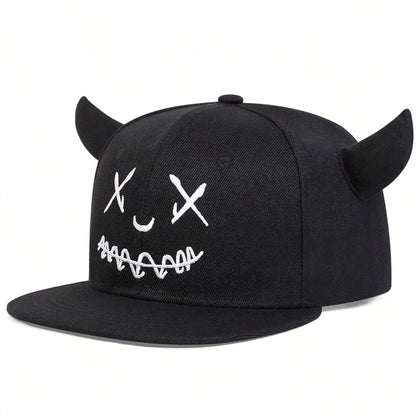 Unisex Smiling Face And Cow Horn Personality Hip-hop Hats