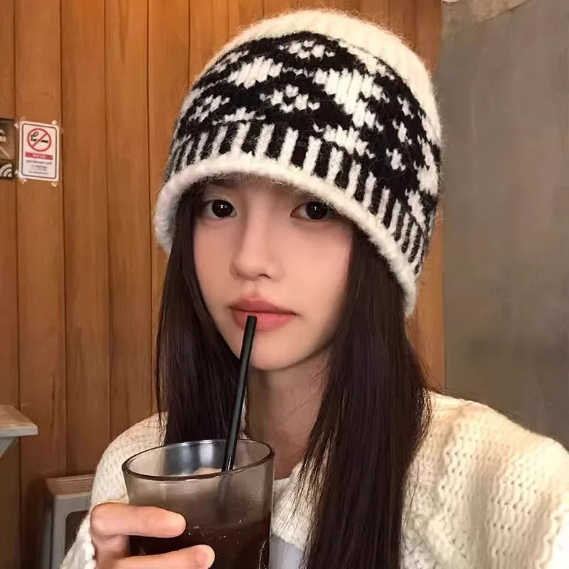 Oversize Retro Wool Knitted Winter Bucket Hat