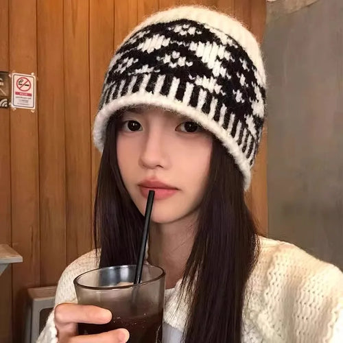 Oversize Retro Wool Knitted Winter Bucket Hat
