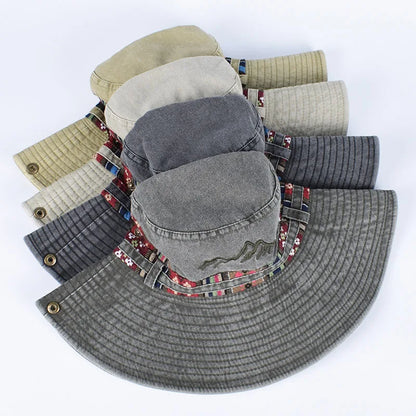 Vintage Embroidered Wide Brim Bucket Hat Unisex