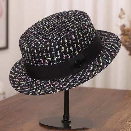 Xiao Xiang Pearl Tweed Flat Top Bucket Hat