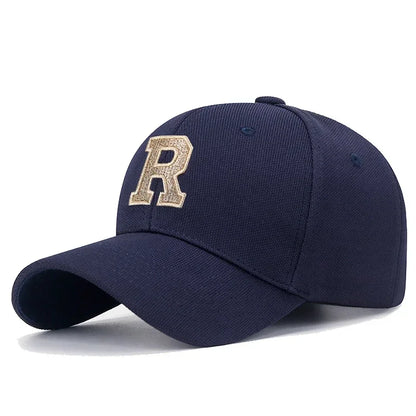 R Letter Gold Embroidery Premium Baseball Cap