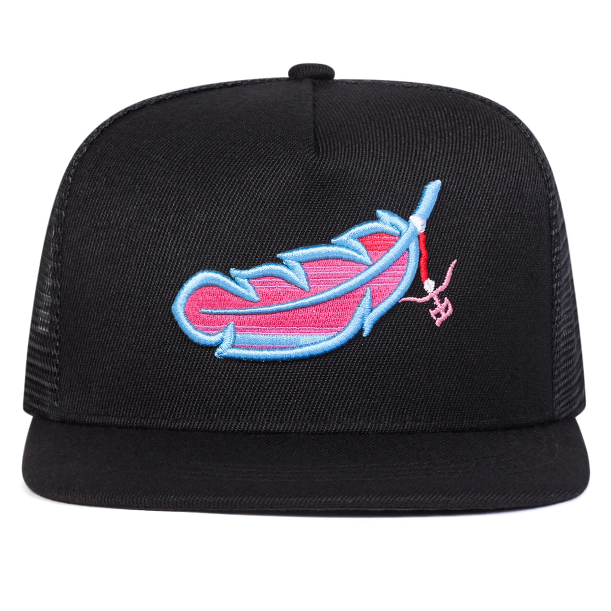 Unisex Colorful Feather Embroidery Hip-hop Net Hats