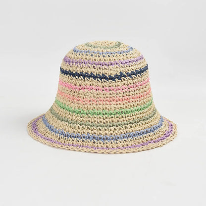 USPOP Striped Summer Straw Bucket Hat
